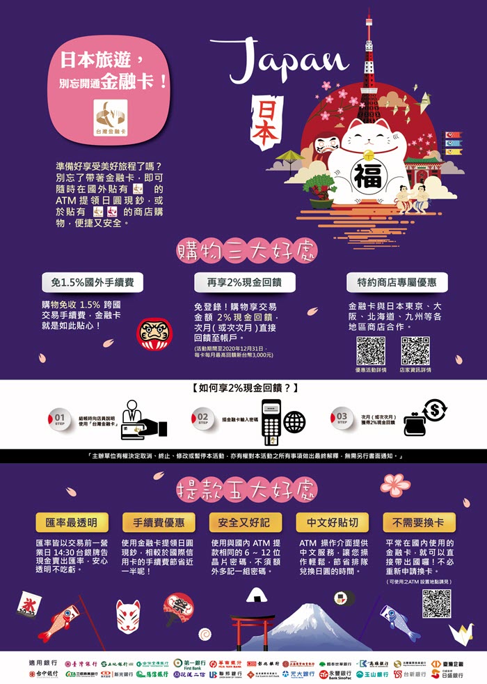 晶片金融卡日本消費扣款2%現金回饋行銷活動 晶片金融卡日本消費扣款2%現金回饋行銷活動